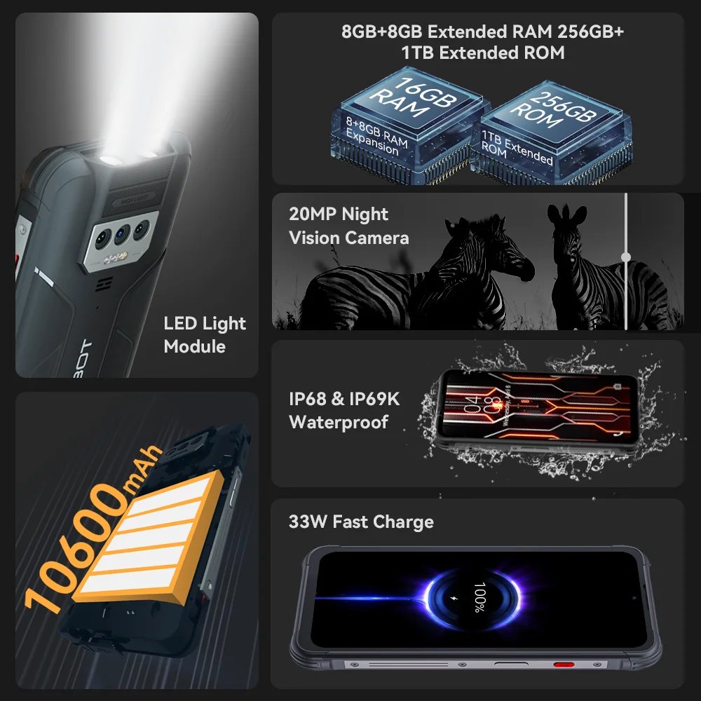 Cubot KingKong Power, Waterproof Rugged Smartphone Android 13, 8GB+256GB, 10600mAh, 33W Fast Charge, NFC, 6.5″ FHD+,Global Phone Cubot KingKong Power, Waterproof Rugged Smartphone Android 13, 8GB+256GB, 10600mAh, 33W Fast Charge, NFC, 6.5
