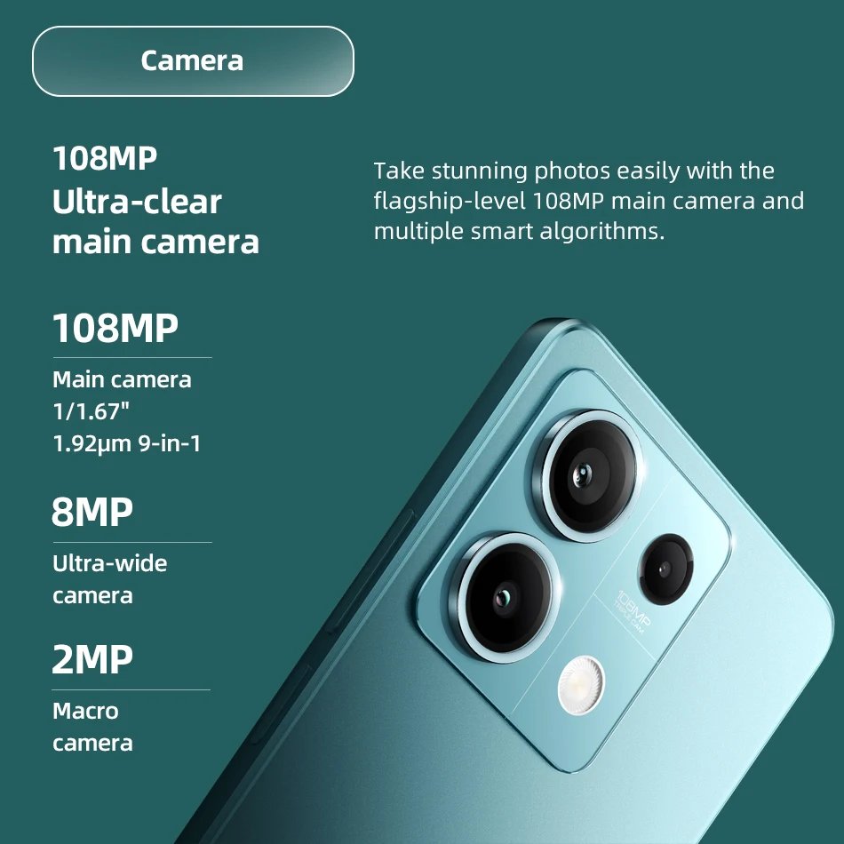 [World Premiere] Global Version Xiaomi Redmi Note 13 5G NFC 108MP Camera 6nm Dimensity 6080 Smartphone 33W Charging 120Hz AMOLED