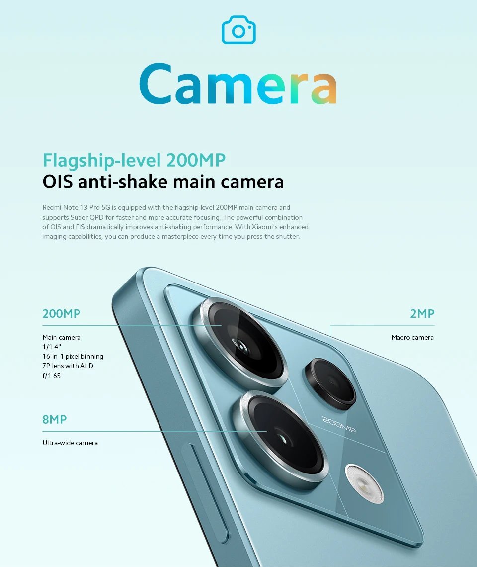 Xiaomi Redmi Note 13 Pro 5G Smartphone 8+256GB Snapdragon 7S Gen 2 6.67