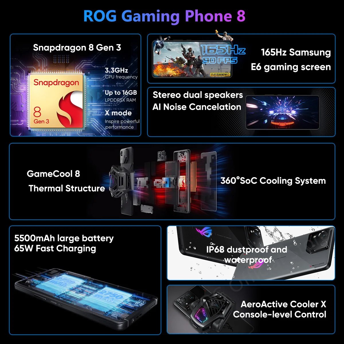 2024 World Premiere ASUS ROG Phone 8 Snapdragon 8 Gen 3 5G Smartphone 6.78” 165HZ E-Sports Screen 65W Charging NFC ROG 8 Pro 2024 World Premiere ASUS ROG Phone 8 Snapdragon 8 Gen 3 5G Smartphone 6.78'' 165HZ E-Sports Screen 65W Charging NFC ROG 8 Pro