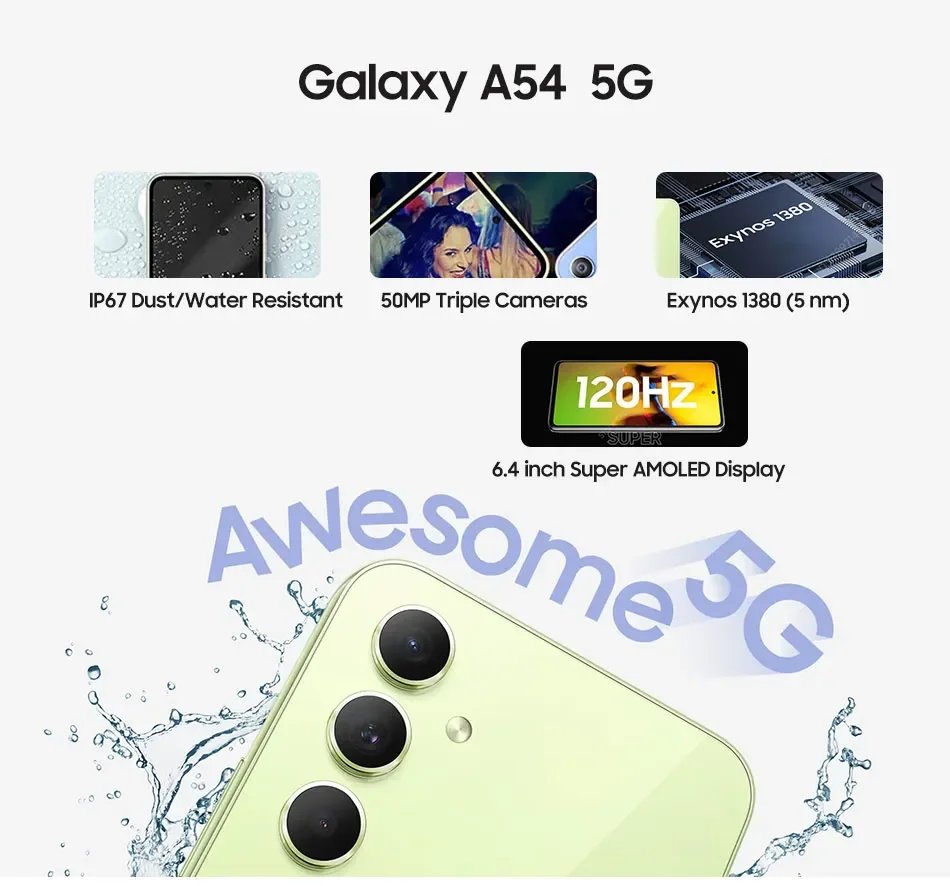 Samsung Galaxy A54 5G Smartphone Exynos 1380 Triple 50MP Camera 6.4