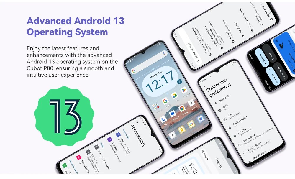 Cubot 2023 New Global Version Smartphone P80, Android 13 Phone, 8GB RAM, 256GB/512GB ROM, NFC, 6.583