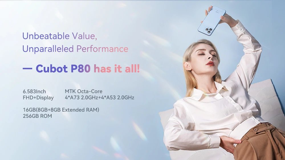 Cubot 2023 New Global Version Smartphone P80, Android 13 Phone, 8GB RAM, 256GB/512GB ROM, NFC, 6.583 Cubot 2023 New Global Version Smartphone P80, Android 13 Phone, 8GB RAM, 256GB/512GB ROM, NFC, 6.583