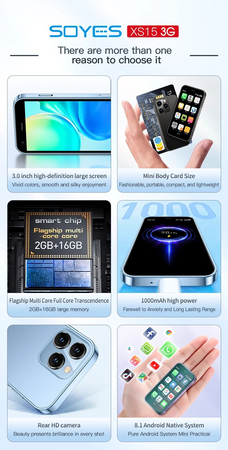 2023 NEW SOYES XS15 Mi Phone SmartPhone Android 8.1 3.0'' Dual SIM Standby 3G Mobile Phone Wifi GPS Play Store 2GB 16GB 2023 NEW SOYES XS15 Mi Phone SmartPhone Android 8.1 3.0'' Dual SIM Standby 3G Mobile Phone Wifi GPS Play Store 2GB 16GB