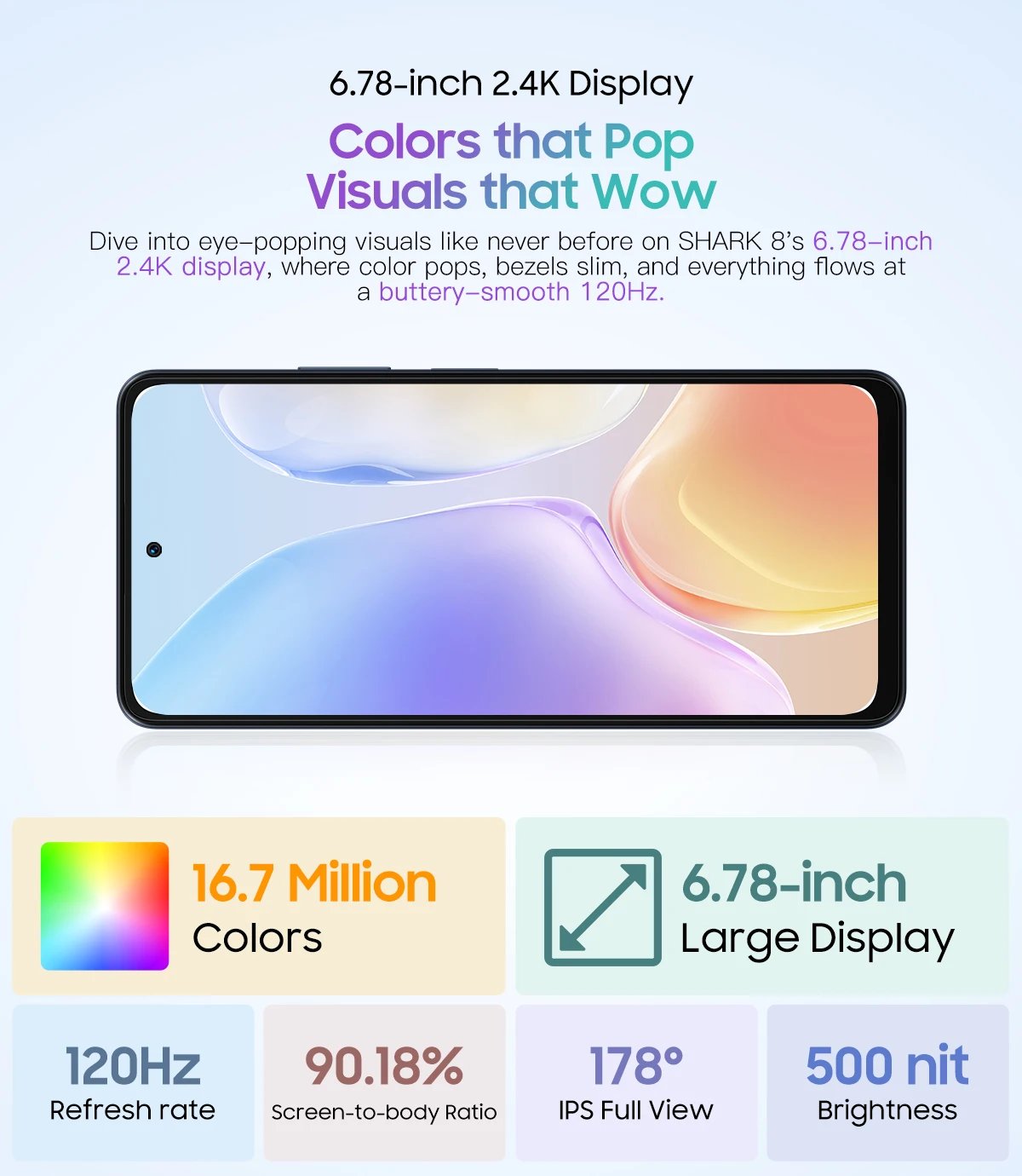 Blackview SHARK 8 Smartphone Android13 G99 Mobile Phone 6.78'' 120Hz 2.4K Display 8GB+8GB RAM, 128GB/256GB ROM 64MP Cellphone