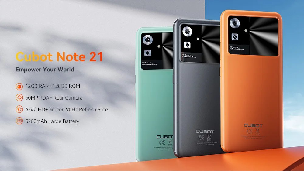 Cubot Note 21, 2023 New Smartphone Android 13, 12GB RAM(6+6GB), 128GB ROM, 6.56 Inch 90Hz Screen, 50MP Camera, 5200mAh, Face ID Cubot Note 21, 2023 New Smartphone Android 13, 12GB RAM(6+6GB), 128GB ROM, 6.56 Inch 90Hz Screen, 50MP Camera, 5200mAh, Face ID