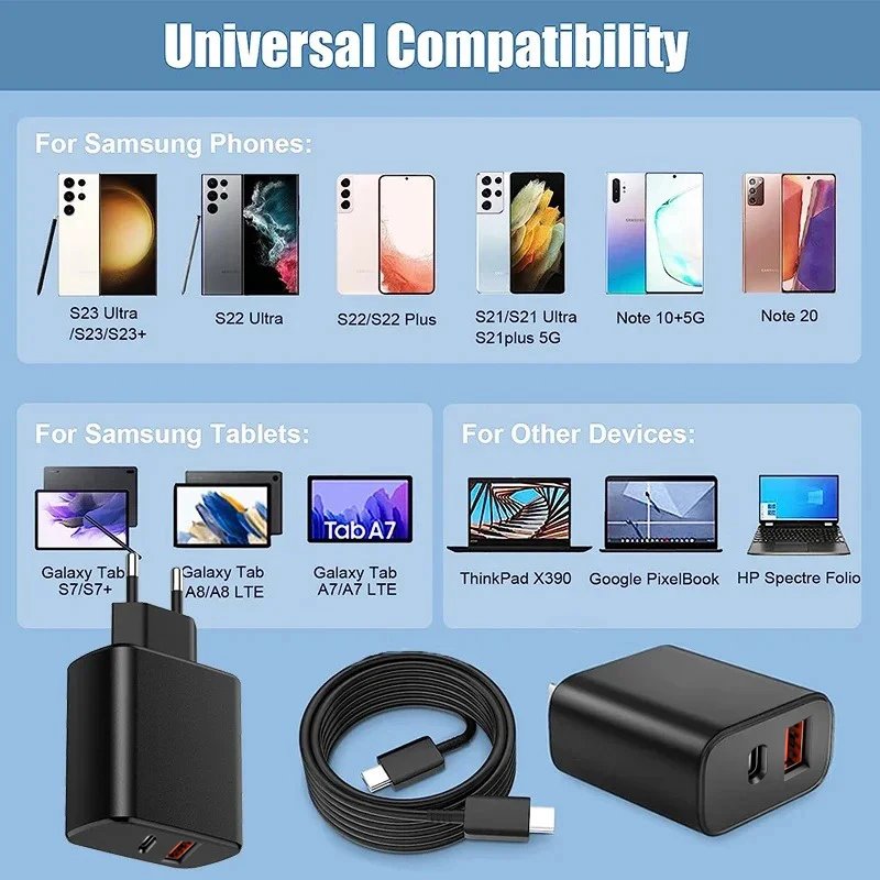 Original USB C Charger for Samsung Galaxy S Series PD Type C 50W High Speed Fast Charging Mobile Phone Adapter for IPhone 15 Pro