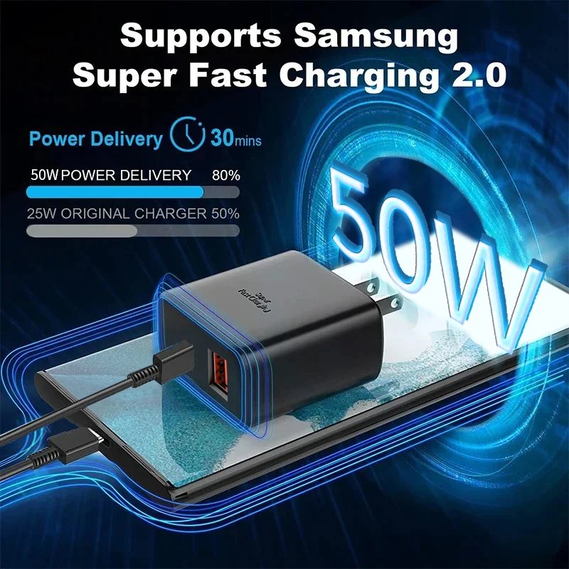 Original USB C Charger for Samsung Galaxy S Series PD Type C 50W High Speed Fast Charging Mobile Phone Adapter for IPhone 15 Pro