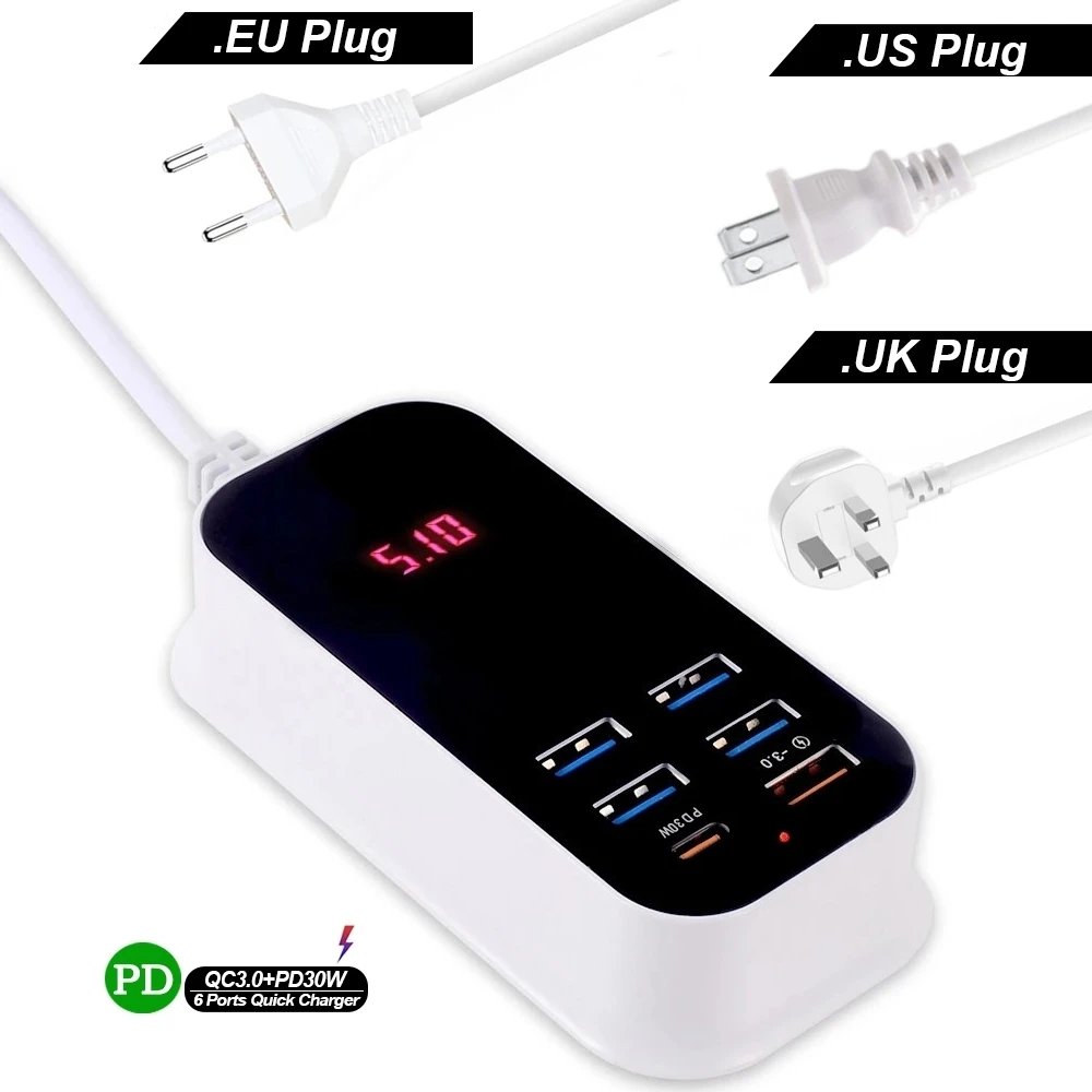 Multiple USB Charger PD 30W Type C Fast Charger Quick Wall Chargers Power Adapter 3.0 Charger UK EU US Plug Mobile Phone Charger