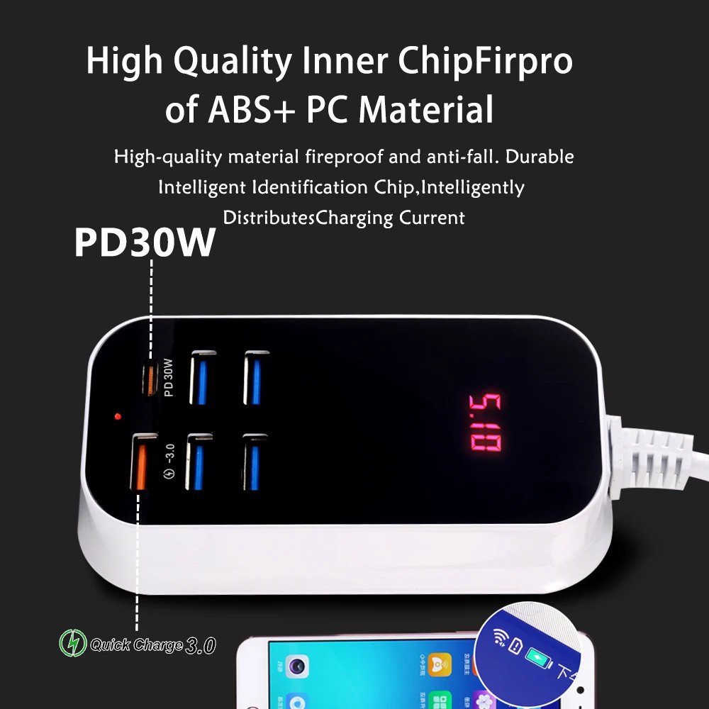 Multiple USB Charger PD 30W Type C Fast Charger Quick Wall Chargers Power Adapter 3.0 Charger UK EU US Plug Mobile Phone Charger