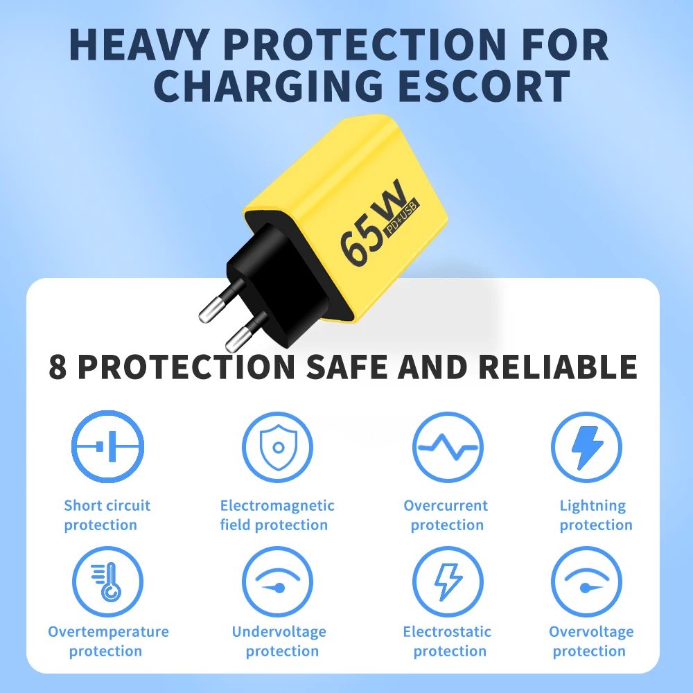 65W USB C Charger USB Fast Charger Type C Mobile Phone Charger PD Quick Charge3.0 Power Adapter for iPhone Xiaomi Samsung Huawei