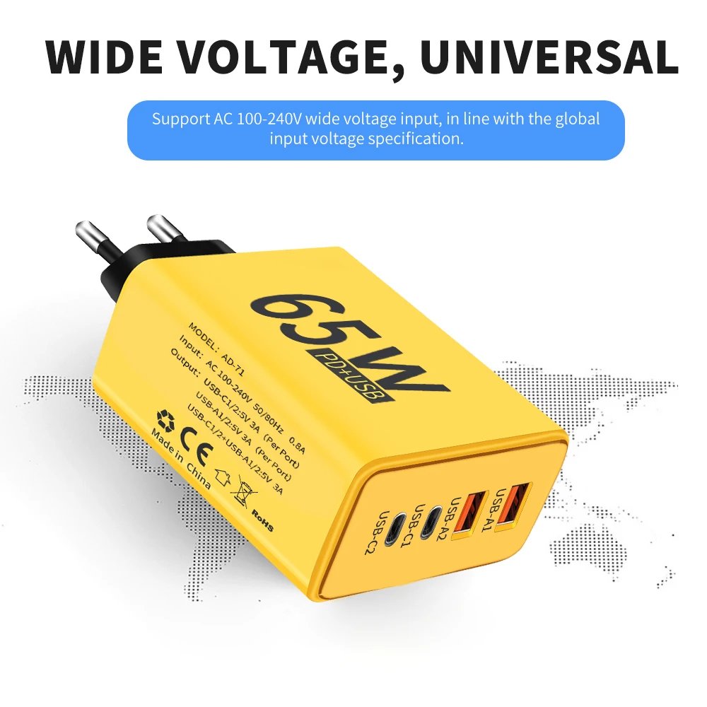 65W USB C Charger USB Fast Charger Type C Mobile Phone Charger PD Quick Charge3.0 Power Adapter for iPhone Xiaomi Samsung Huawei