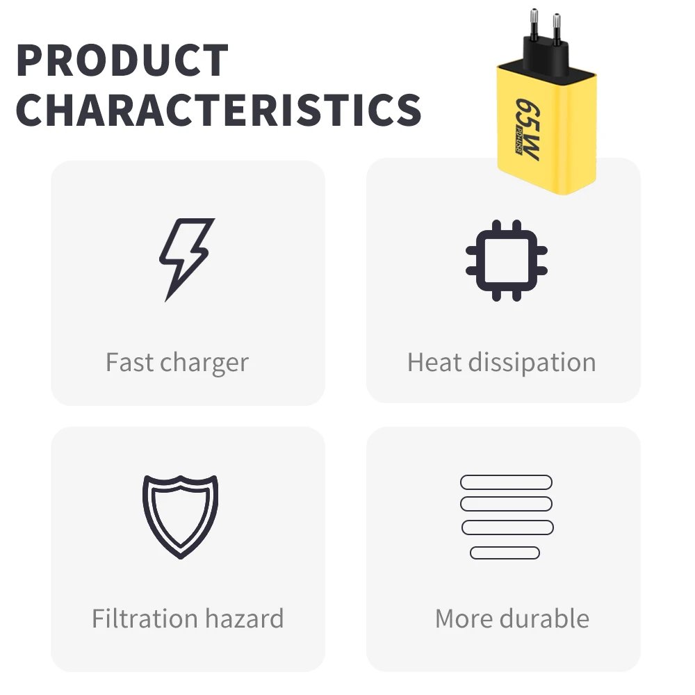 65W USB C Charger USB Fast Charger Type C Mobile Phone Charger PD Quick Charge3.0 Power Adapter for iPhone Xiaomi Samsung Huawei