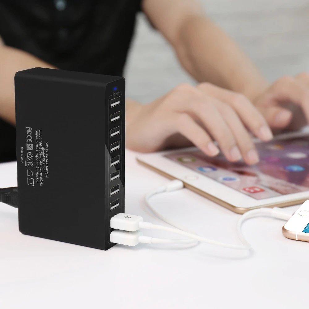 60W 10Port USB Charger for iPhone iPad Kindle Samsung Xiaomi Charging Station Dock Multi USB Charger Desktop Mobile Phone Charge
