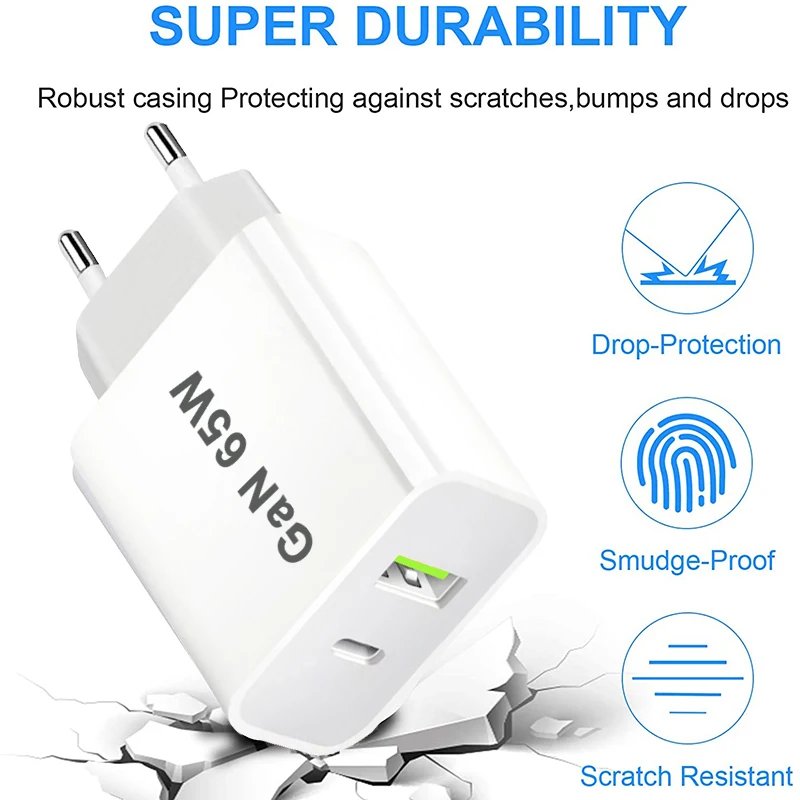 PD 65W USB Charger Fast Charging Type C Mobile Phone Adapter For iPhone 15 Huawei Quick Charge 3.0 EU/US/AU/UK Plug Wall Charger