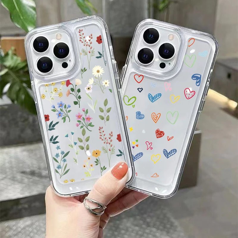 Flower Love Soft Silicone Phone Case For Xiaomi Redmi 12 13C Redmi Note 13 12 Pro Plus 5G 12S 11S 10S 10 Shockproof Clear Cover