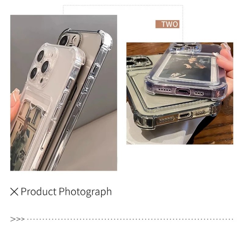 Transparent Card Slot Bag Holder Phone Case For iPhone 15 14 13 12 11 Pro Max 14Plus Clear Wallet Silicone Shockproof Back Cover