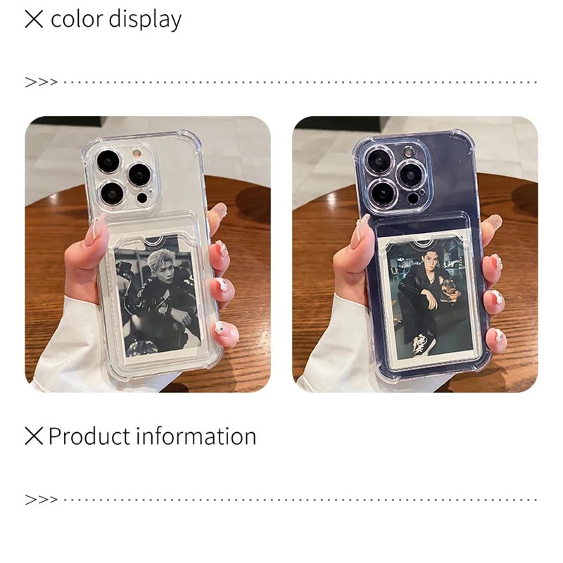 Transparent Card Slot Bag Holder Phone Case For iPhone 15 14 13 12 11 Pro Max 14Plus Clear Wallet Silicone Shockproof Back Cover