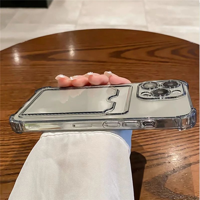 Transparent Card Slot Bag Holder Phone Case For iPhone 15 14 13 12 11 Pro Max 14Plus Clear Wallet Silicone Shockproof Back Cover