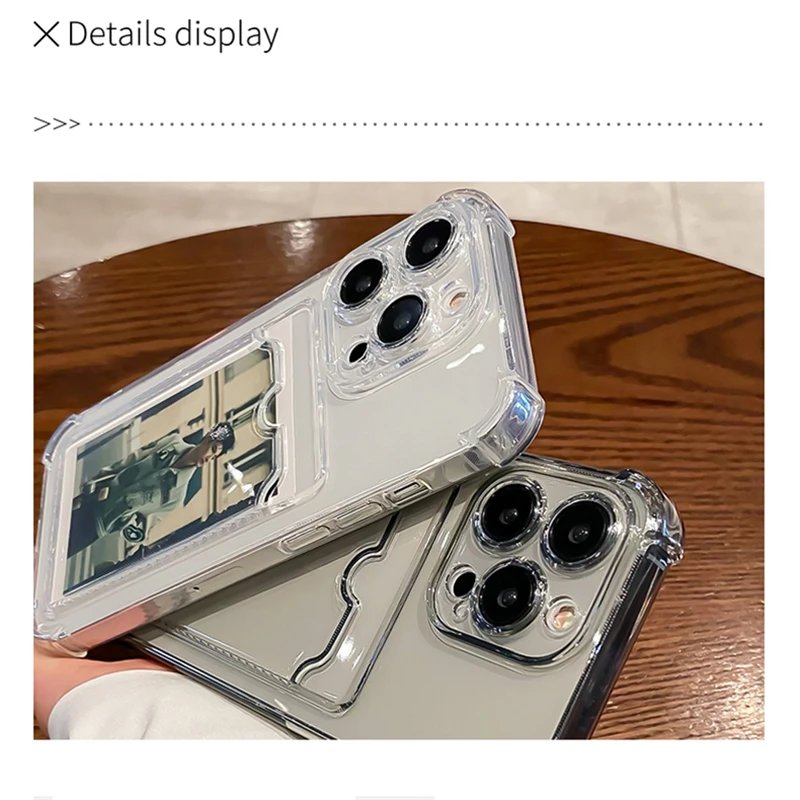 Transparent Card Slot Bag Holder Phone Case For iPhone 15 14 13 12 11 Pro Max 14Plus Clear Wallet Silicone Shockproof Back Cover