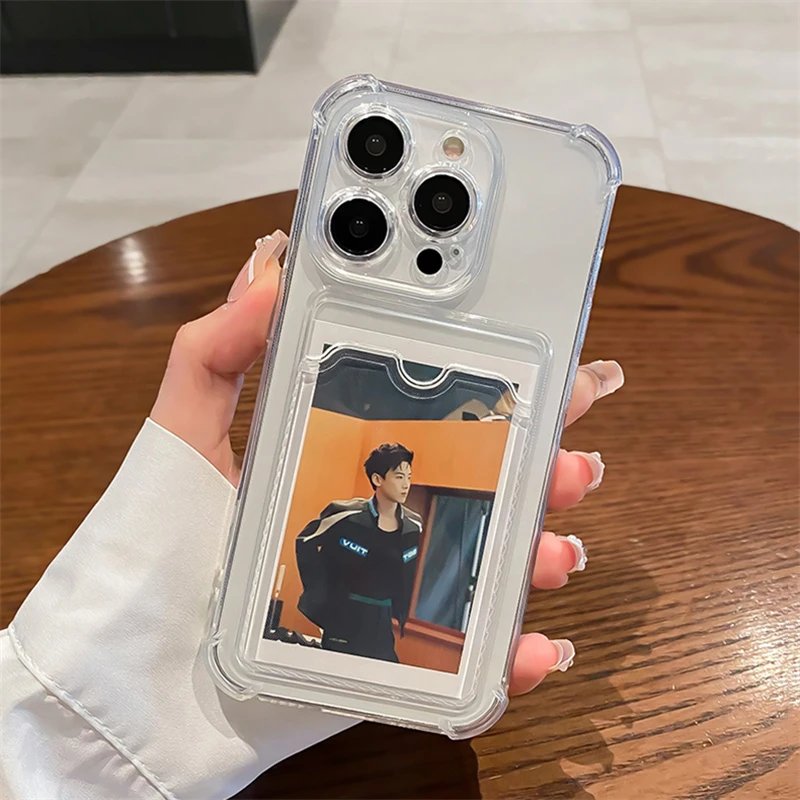 Transparent Card Slot Bag Holder Phone Case For iPhone 15 14 13 12 11 Pro Max 14Plus Clear Wallet Silicone Shockproof Back Cover
