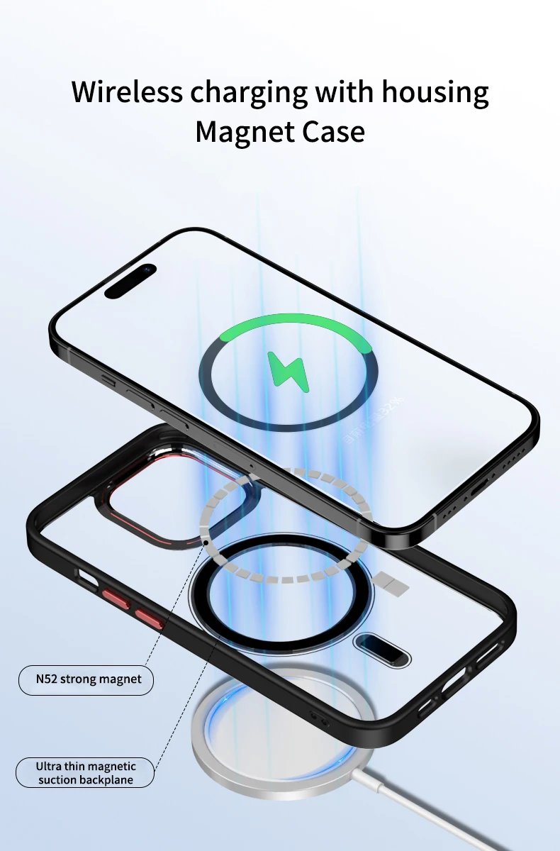 Luxury Clear HD Phone Case For iPhone 14 13 12 11 15 Pro Max Funda Magnetic Magsafe Wireless Charging Shockproof Cellphone Cover