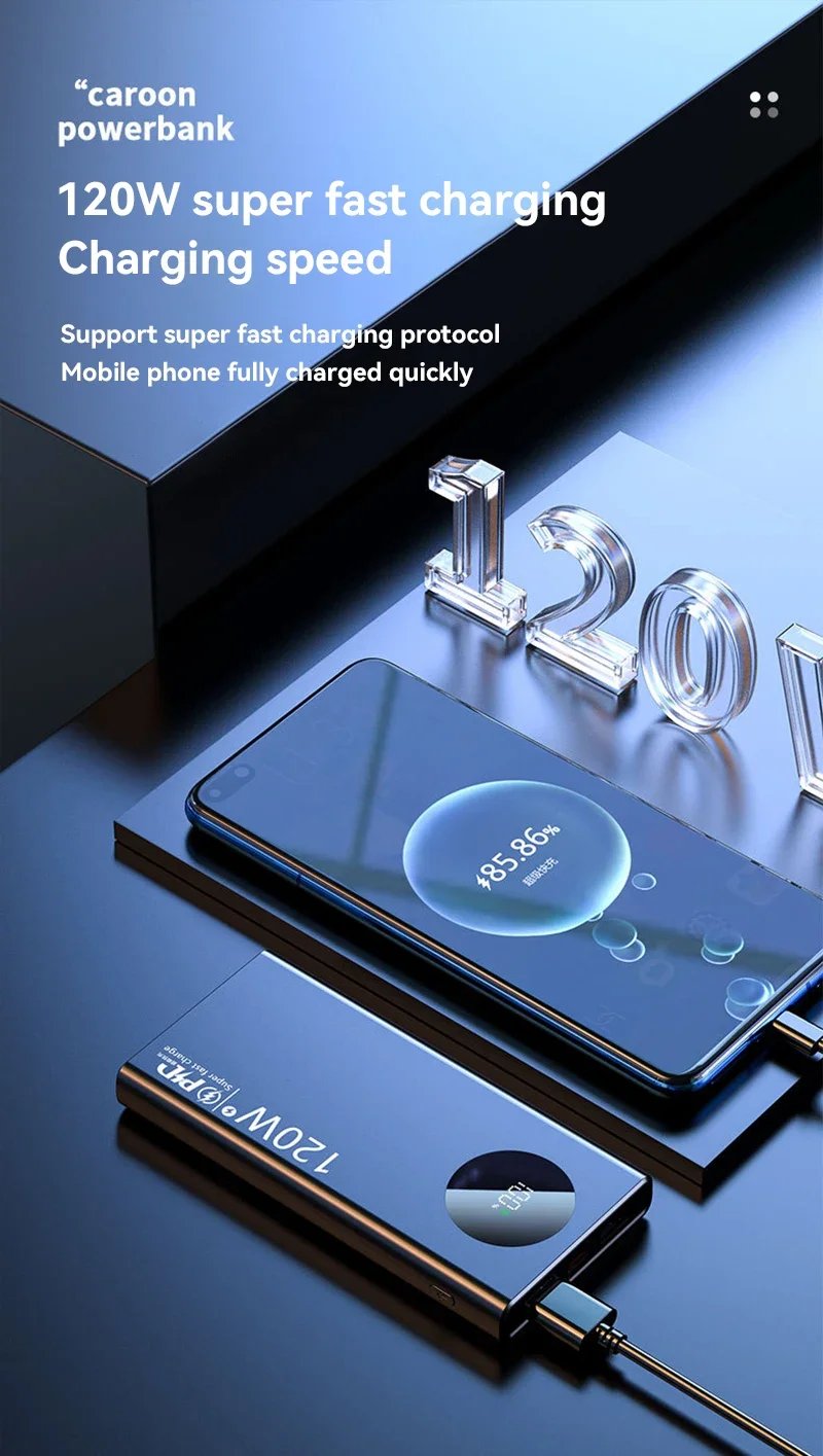 Xiaomi 120W  50000mAh  High Capacity Power Bank Fast Charging Powerbank Portable Battery Charger For iPhone Samsung Huawei NEW