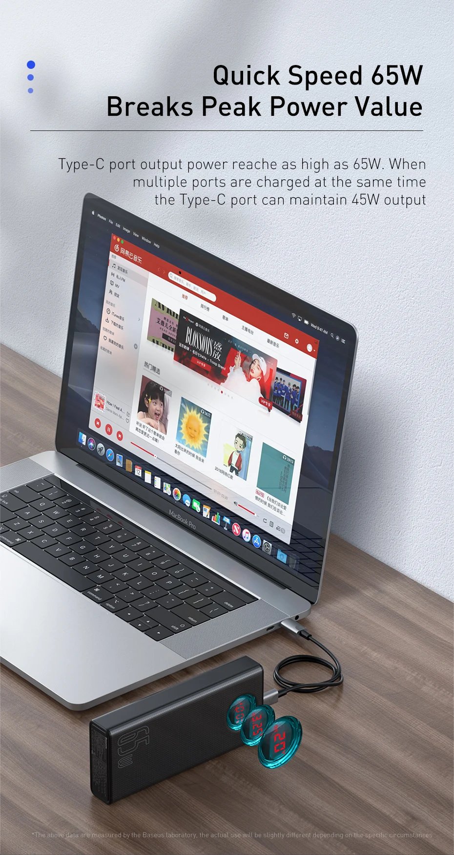 65W Power Bank 30000mAh PD Quick Charge FCP SCP Powerbank Portable External Charger For Smartphone Laptop Tablet