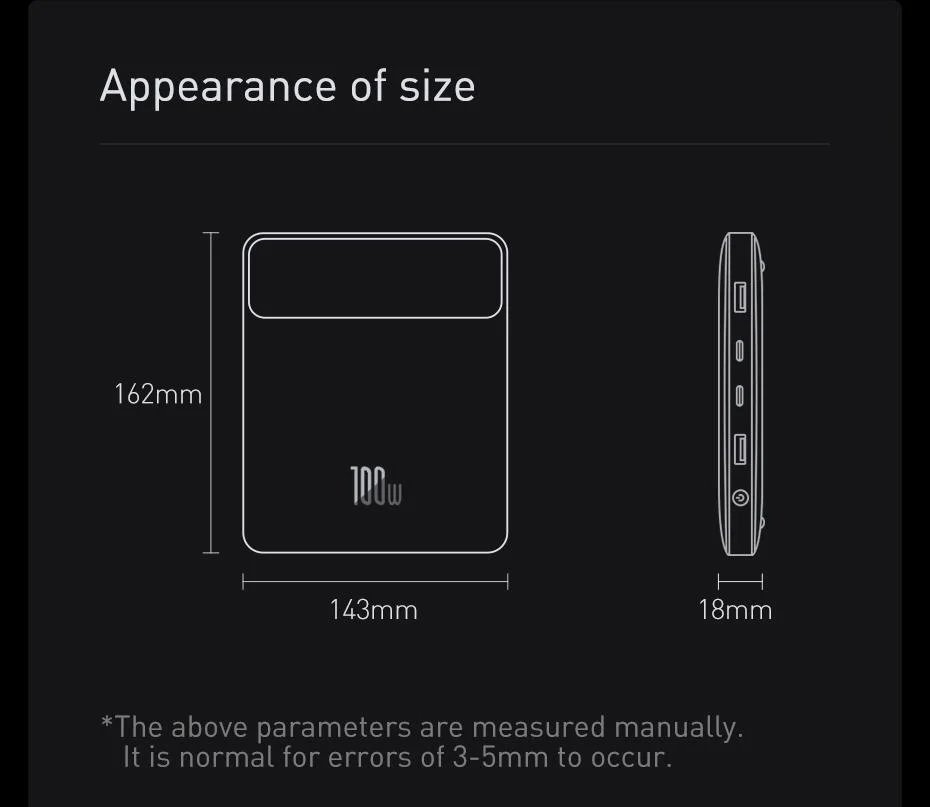 100W Power Bank 20000mAh Type C PD Fast Charging Powerbank Portable External Battery Charger for Notebook with 100W Cable