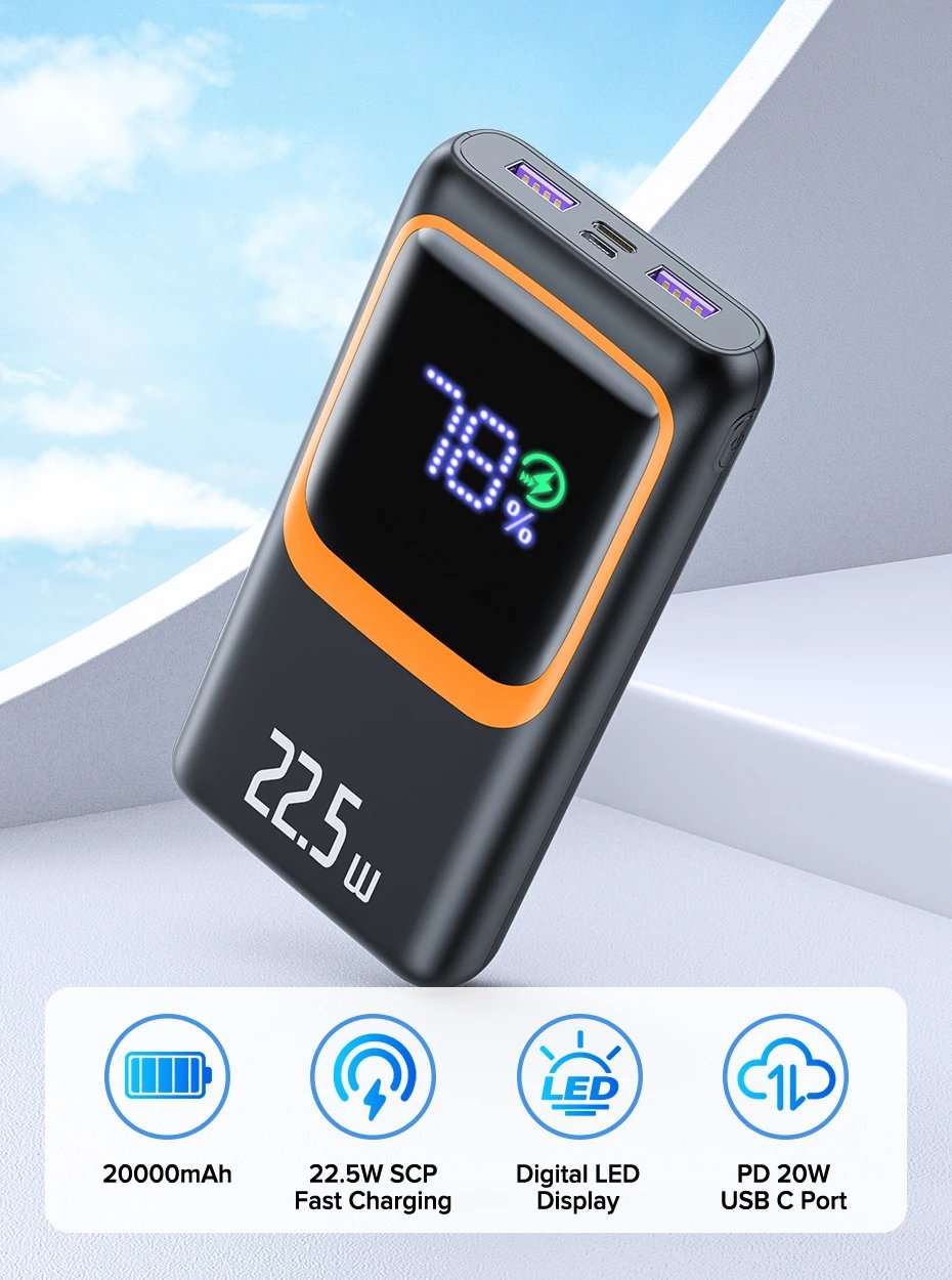 Power Bank 20000mAh External Large Battery Capacity PD 22.5W Fast Charging Portable Charger Powerbank For iPhone Xiaomi