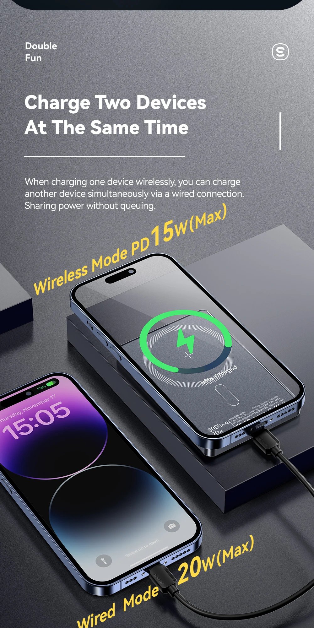 Essager Thin Wireless Power Bank Magnetic 20W 5000mAh Portable Fast Charging External Battery for Magsafe For iPhone 15 14 13 12 Essager Thin Wireless Power Bank Magnetic 20W 5000mAh Portable Fast Charging External Battery for Magsafe For iPhone 15 14 13 12