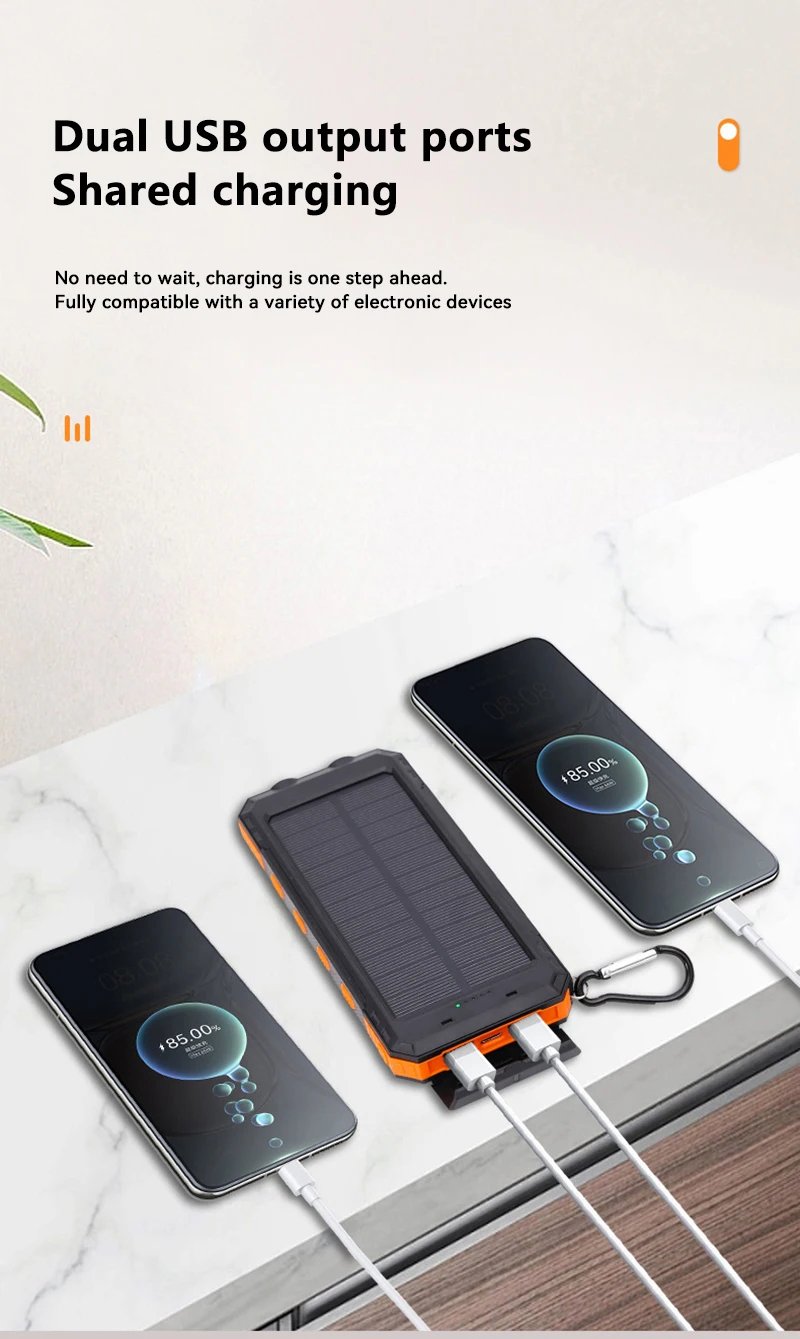 200000mAh Solar Power Bank Outdoor Wild Fishing Camping Large Capacity Backup Power Portable With Compass Supply Rapid Charging