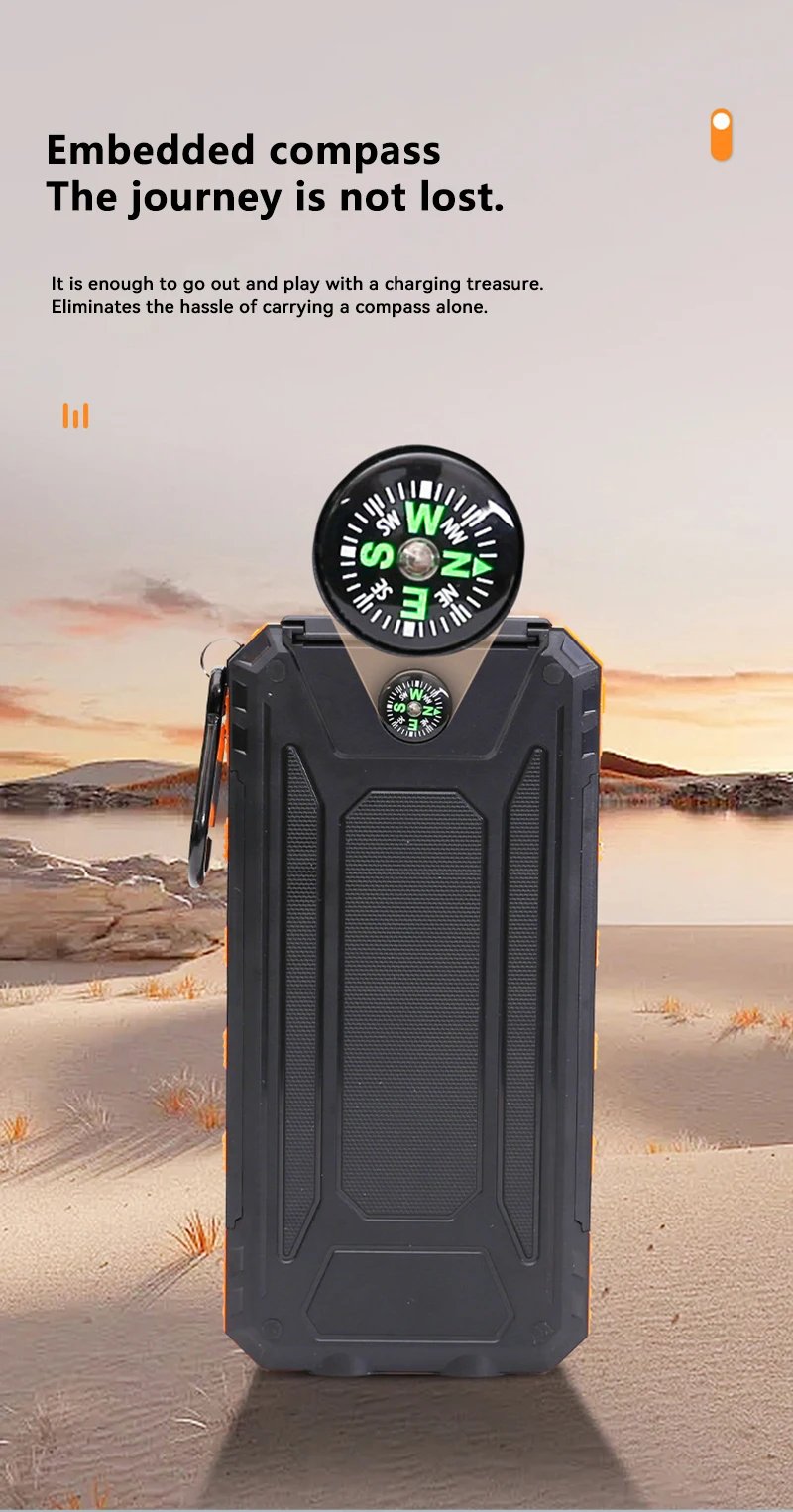 200000mAh Solar Power Bank Outdoor Wild Fishing Camping Large Capacity Backup Power Portable With Compass Supply Rapid Charging
