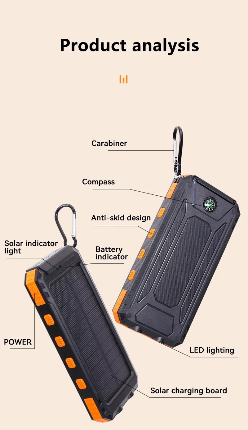 200000mAh Solar Power Bank Outdoor Wild Fishing Camping Large Capacity Backup Power Portable With Compass Supply Rapid Charging