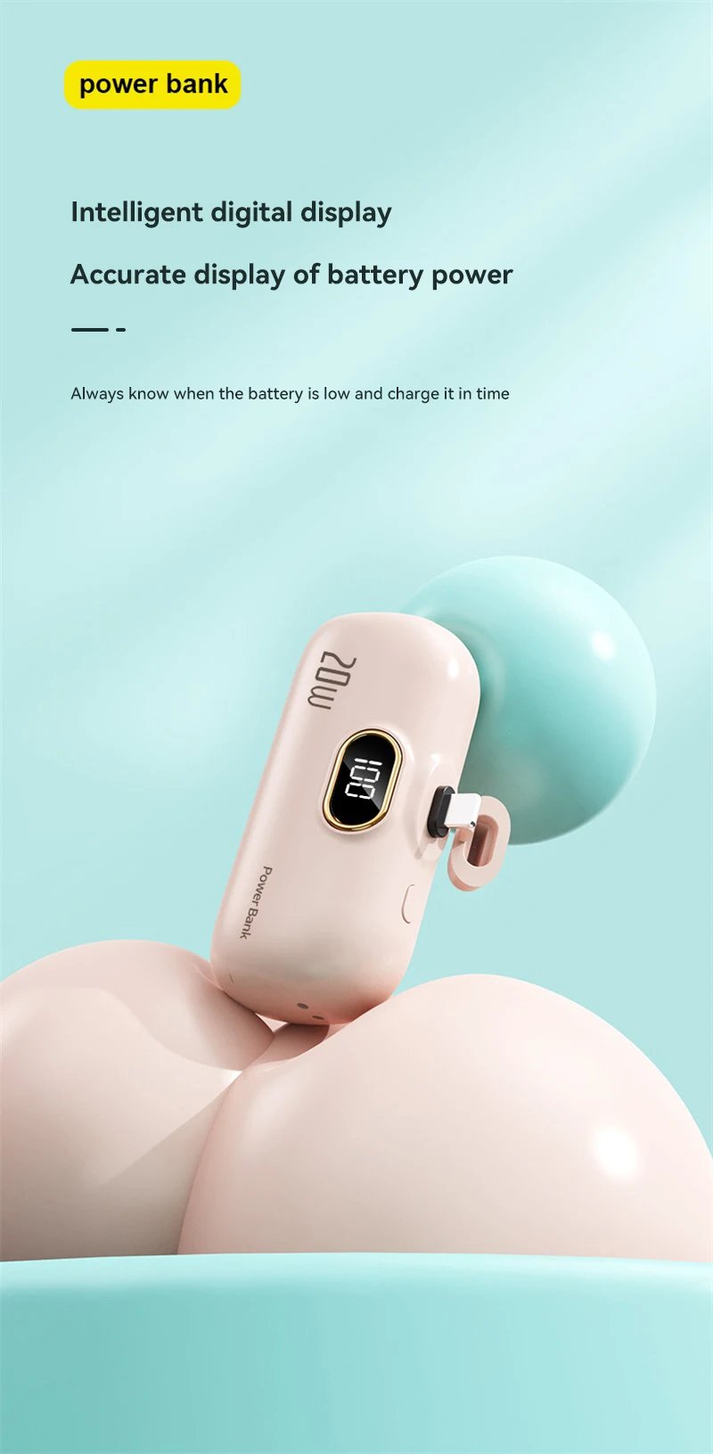 Mini 30000mAh Power Bank Built in Cable Portable Mobile Phone Charger External Battery Capsule Power Bank For Type-C iPhone