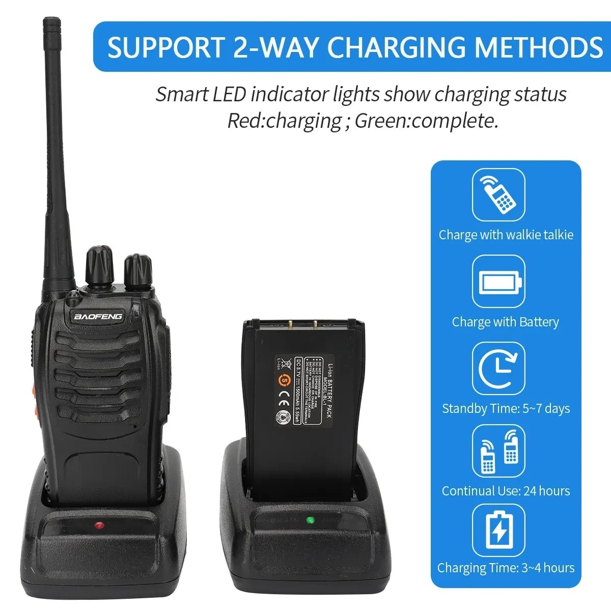 1/2 PCS BF 888S Walkie Talkie UHF 400 470MHz 888s Long Range Two Way Ham Radios Transceiver for Hunting Hotel