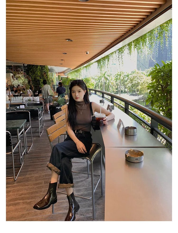 Retro Split Toe Ankle Boots Woman Shiny&Matte Leather Shoes Tabi Ninja Chelsea Botas Mujer Low Heels Trotters Booties Winter