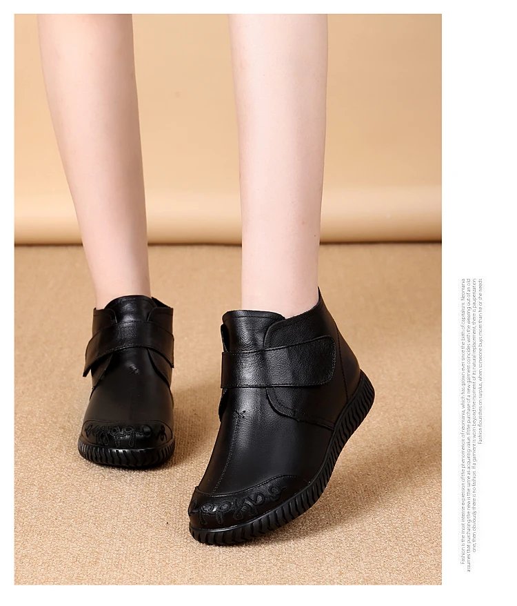 2024 New Women's Real Leather Ankle Boots Thick Bottom Plush Shoes Women Winter Warm Shoes Fashion Cool Footwear Size 35-41