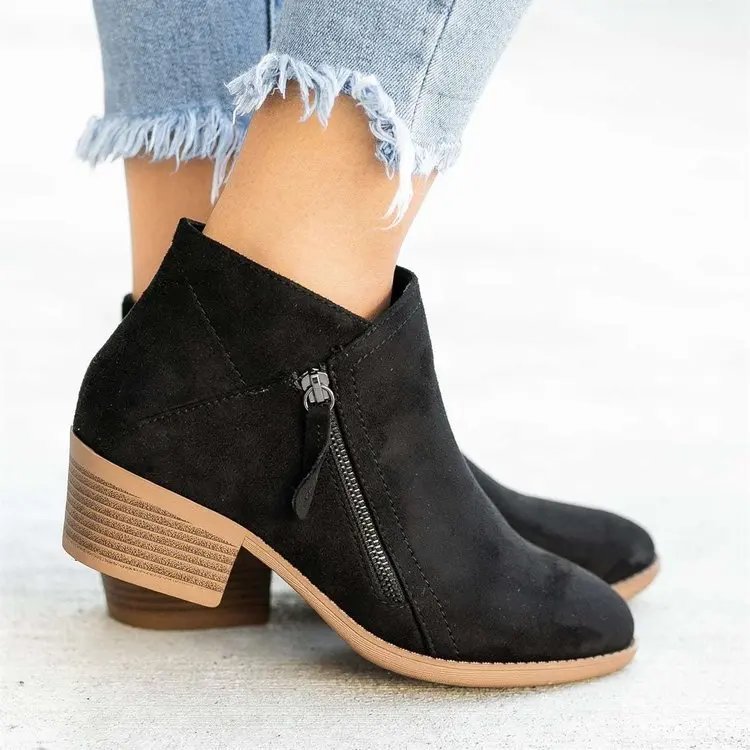 Women Booties 2023 Autumn Suede chelsea Boots Women Fashion Size 43 Platform Boots Side Zipper Heeled Ankle Boots Botas De Mujer