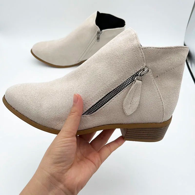 Women Booties 2023 Autumn Suede chelsea Boots Women Fashion Size 43 Platform Boots Side Zipper Heeled Ankle Boots Botas De Mujer