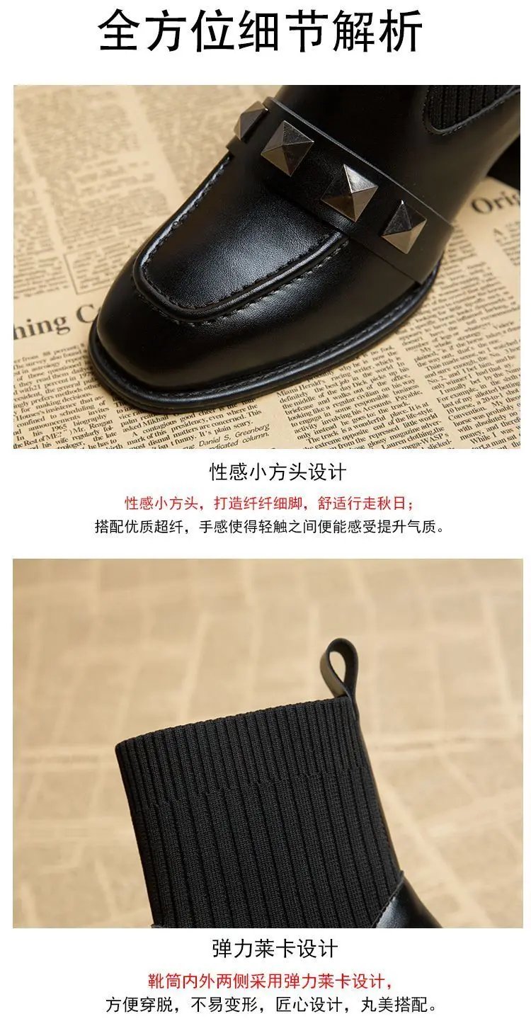 Women Elastic Sock Boots Boots Female Autumn Winter 2024 New Square Toe Short Boots Slip-On  Fashion Ankle Boots Botas De Mujer