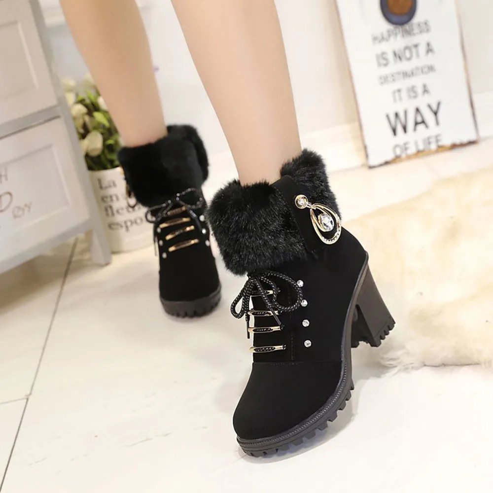 Faux Fur Winter Ankle Boots For Women Plush Thick Warm High Heel Female Martin Boots Party Wedding Footwear Elegant Shoes Faux Fur Winter Ankle Boots For Women Plush Thick Warm High Heel Female Martin Boots Party Wedding Footwear Elegant Shoes
