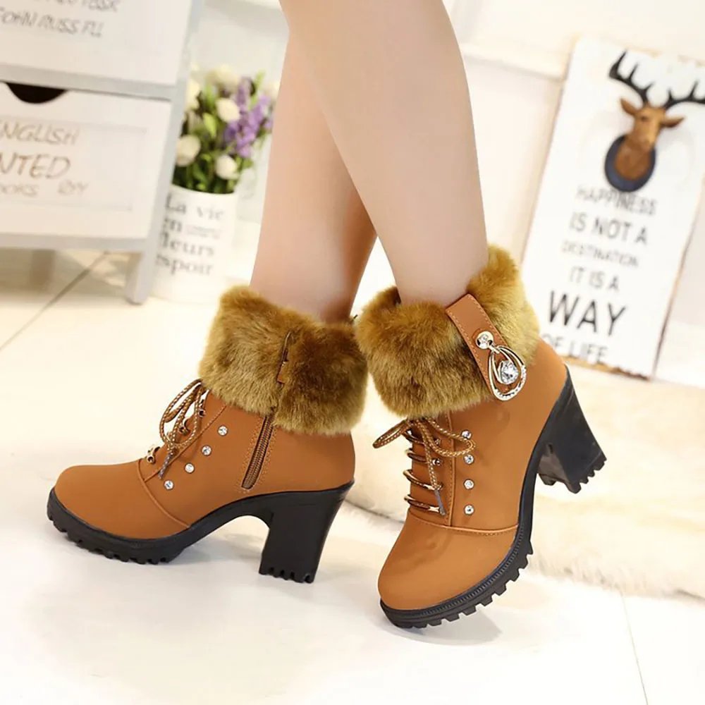 Faux Fur Winter Ankle Boots For Women Plush Thick Warm High Heel Female Martin Boots Party Wedding Footwear Elegant Shoes Faux Fur Winter Ankle Boots For Women Plush Thick Warm High Heel Female Martin Boots Party Wedding Footwear Elegant Shoes