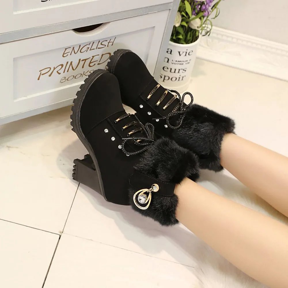 Faux Fur Winter Ankle Boots For Women Plush Thick Warm High Heel Female Martin Boots Party Wedding Footwear Elegant Shoes Faux Fur Winter Ankle Boots For Women Plush Thick Warm High Heel Female Martin Boots Party Wedding Footwear Elegant Shoes