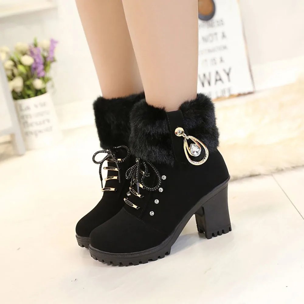 Faux Fur Winter Ankle Boots For Women Plush Thick Warm High Heel Female Martin Boots Party Wedding Footwear Elegant Shoes Faux Fur Winter Ankle Boots For Women Plush Thick Warm High Heel Female Martin Boots Party Wedding Footwear Elegant Shoes