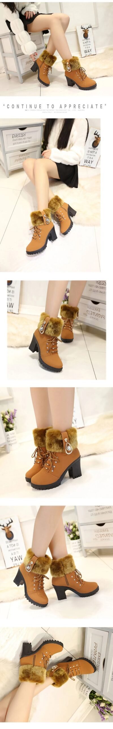 Faux Fur Winter Ankle Boots For Women Plush Thick Warm High Heel Female Martin Boots Party Wedding Footwear Elegant Shoes Faux Fur Winter Ankle Boots For Women Plush Thick Warm High Heel Female Martin Boots Party Wedding Footwear Elegant Shoes