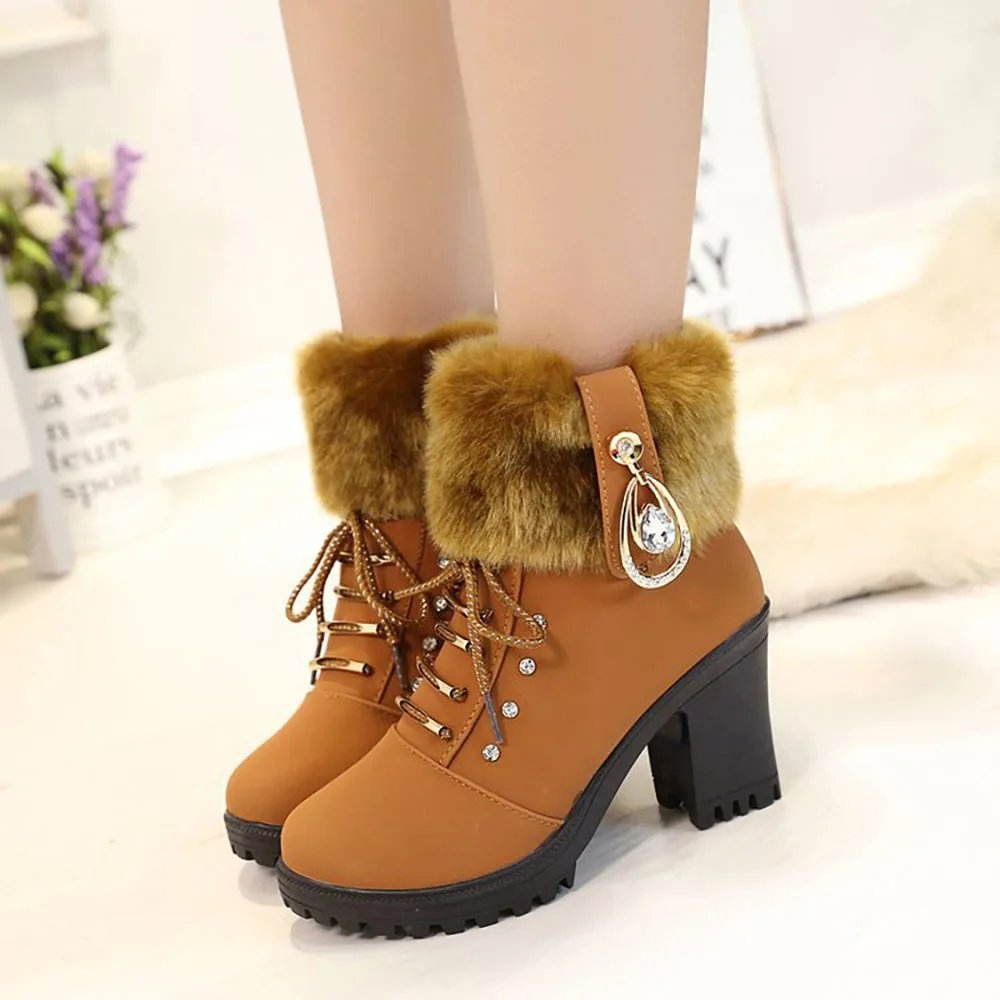 Faux Fur Winter Ankle Boots For Women Plush Thick Warm High Heel Female Martin Boots Party Wedding Footwear Elegant Shoes Faux Fur Winter Ankle Boots For Women Plush Thick Warm High Heel Female Martin Boots Party Wedding Footwear Elegant Shoes