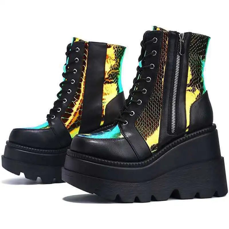 Women's Boots Autumn Winter Non Slip Platform Boots Women Fashion Size 43 Lace Up Wedge Shoes Women High Heels Botas Plataforma