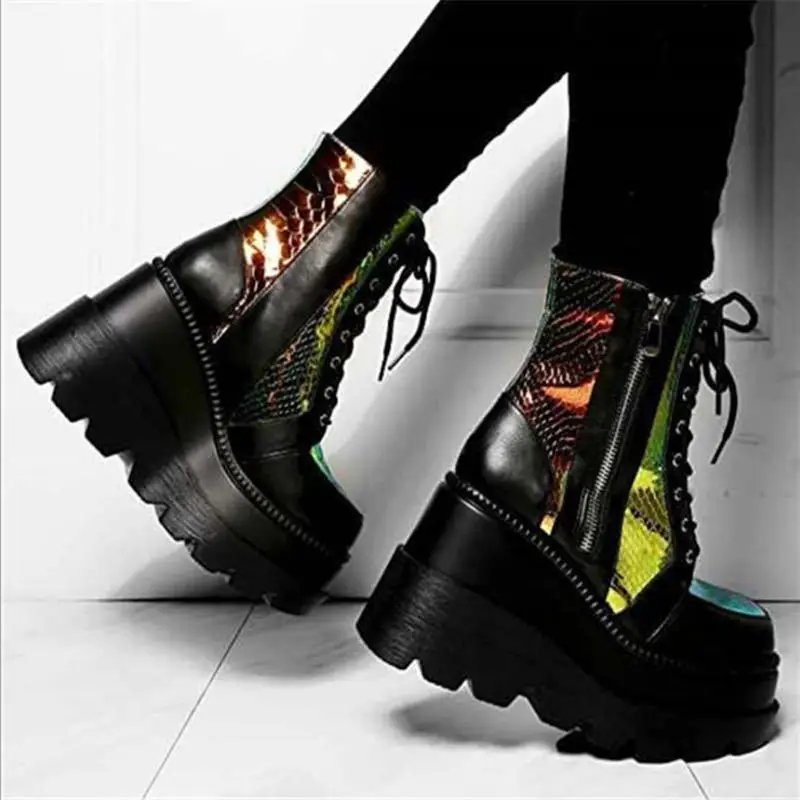 Women's Boots Autumn Winter Non Slip Platform Boots Women Fashion Size 43 Lace Up Wedge Shoes Women High Heels Botas Plataforma