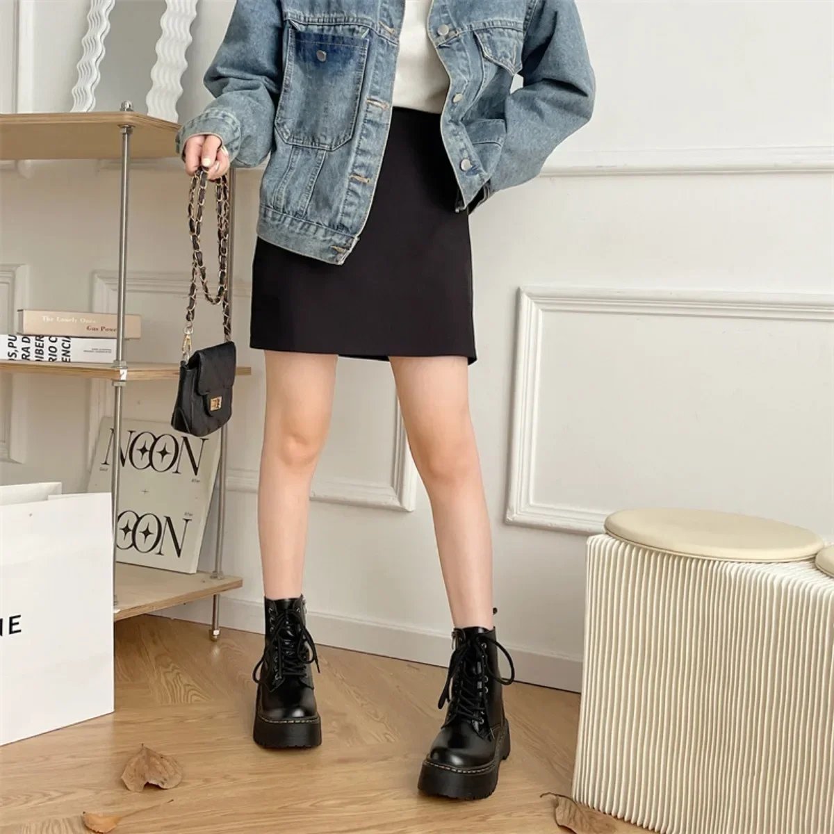 Women Martin Boots Casual Shoes Woman Leather Chelsea Ladie Classic Punk Female Goth Shoes High Platform Boots Women Botas Mujer